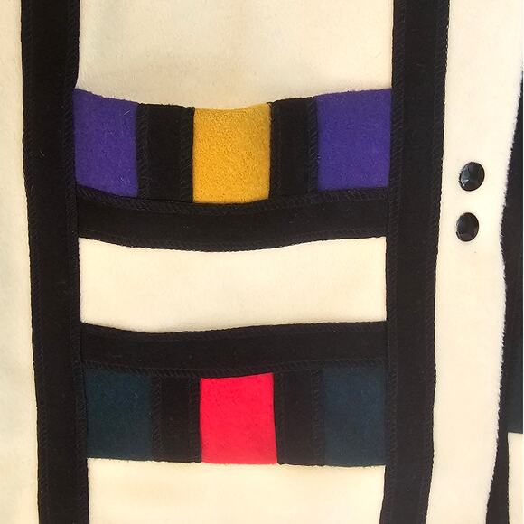 International Scene Vintage 80's-90's Colorblock Geometric Mondrian Print Coat - Picture 5 of 8